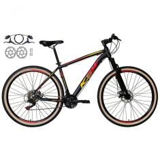 Bicicleta Aro 29 Ksw Xlt 24v Freios Disco Hidráulicos Garfo Suspensão Pneu Faixa - Preto/vermelho/amarelo Tam.21