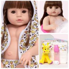 Boneca Reborn Princesa Girafa Cabelo Castanho Pode Dar Banho - Cegonha