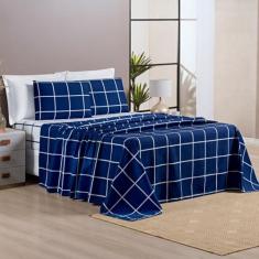 Jogo De Cama King Dupla Face Grid Micro Percal 200 Fios Austin 4 Pçs M