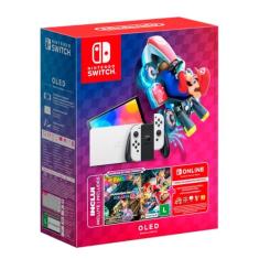 Nintendo, Console + Jogo, Switch OLED Branco, Jogo Digital Mario Kart 8 Deluxe, 3 Meses de Assinatura Nintendo Switch Online