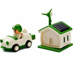 Kit Robo Carrinho E Casa Solar Brinquedo Infantil 3 Em 1 Robotica Com Catavento Educativo Recarregavel