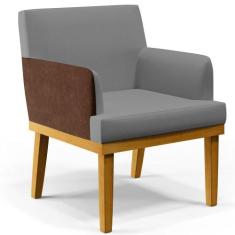 Poltrona Decorativa Para Sala De Estar Beatriz W01 Linho Cinza Escuro 