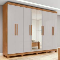 Guarda-roupa Casal Easy Slim 8 Portas Com Espelho e Pés Amendoa Clean/