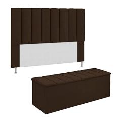Conjunto Cabeceira E Calçadeira Cancun Para Cama Box King 195 cm Suede Marrom - DL Decor
