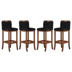 Kit 4 Banquetas Média Encosto Estofado 38x92 Cm Turim Madeira Maciça Castanho Suede Preto CCS