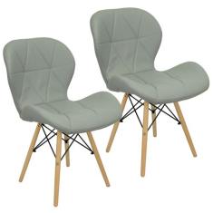 Kit 2 Cadeiras Charles Eames Eiffel Slim Wood Estofada - Cinza - Magaz