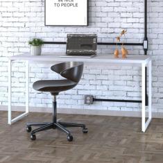 Mesa para Escritório Diretor Estilo Industrial 150cm Kuadra Branco Chess/Est.Branca
