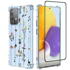 GTBDEKI Capa de telefone para Galaxy A72 4G, capa para Samsung A72 5G SM-A725F com protetor de tela, capa transparente com padrões de jardim de flores capa protetora para celular para Samsung Galaxy