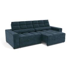 sofá 4 lugares retrátil e reclinável deluxe molas veludo azul marinho 268 cm