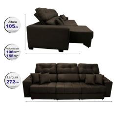 Sofá Retrátil e Reclinável Cama inBox Diamond 2,72m Tecido Suede Velus