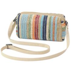 BBORGDC Pequena bolsa transversal de palha para mulheres, bolsa de férias com compartimento duplo de listras coloridas com alça ajustável para telefone, carteira de praia de verão boho, carteira para