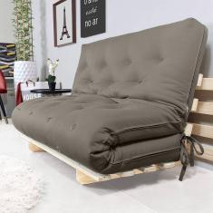 Sofa Cama Casal Futon Oriental Cinza Com Madeira Maciça