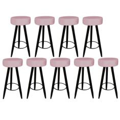 Kit 09 Banqueta Alta Flora Pés Palito em Madeira Preto para  Bar Bistr