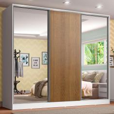 Guarda Roupa Infantil 100% MDF Madesa Logan 3 Portas de Correr com Espelhos - Branco/Rustic