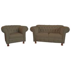 Conjunto Sofa Namoradeira Chesterfield Capitone Luis XV Suede Bege / decoracao, sala tv estar, recepcao