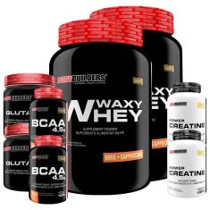 Kit 2x Whey Protein Waxy Whey 900g+2x creatina 100gr+2 glutamina 300gr +2x BCAA 4,5 100gr-BB-Unissex