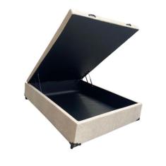 Cama Box Baú Viuvão Linhão Bege Com Pistão A Gás, Imperium do Sono