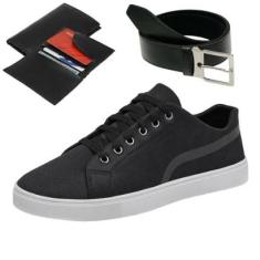 Tenis Casual Masculino Super Macio e Confortável Sola Reta + Cinto e Carteira-Masculino