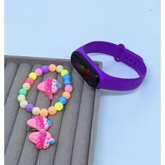 Kit Relógio Infantil Digital Led Esportivo Bracelete Prova água Crianç