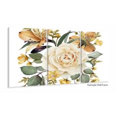 Quadro Decorativo Flor Grande 120x60 mosaico 3 peças em teci