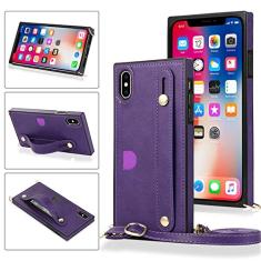 Estojo de couro com alça de pulso transversal para iPhone XR X XS Max 14 1312 11 Pro Max com capa de carteira para iPhone 6 7 8 Plus Phone, roxo, para iPhone 14 Pro Max