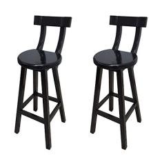 Conjunto 2 Bancos Altos Girafa Com Encosto Em Madeira De Lei Maciça - Preto