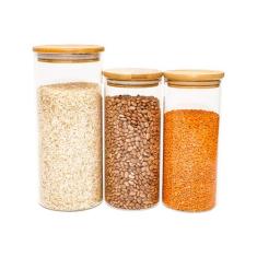 Potes de Vidro P/ Mantimentos C/ Tampa Bambu Oikos - 3 Pçs, U, NATURAL