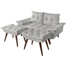 Sofá 2 Lugares Namoradeira Bariloche + Duas Banqueta em Material Sinté