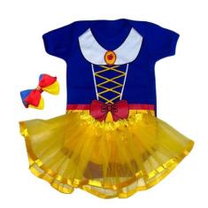 Body Fantasia de Bebe Branca de Neve Lacinho Sainha Faixa - KIDSBEHAPP