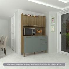 Cozinha Compacta 6 Portas E 2 Gavetas Com Tampo Luciane Móveis Carvalho Avelã Cinza Supremo