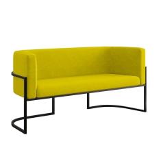 Sofá 2 Lugares Com Base De Metal Preto Reforçada Amarelo