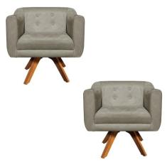 Poltrona Sala Decorativa Kit 2 Julia Giratória Madeira Suede Marrom Ra