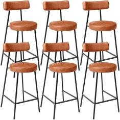 Kit 06 Banquetas Baixa Para Cozinha Sala De Jantar Bancada Milão L02 Couríssimo Camel - Lyam Decor