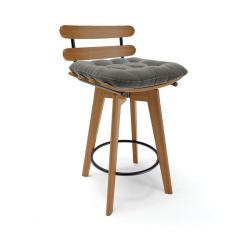 Banqueta Giratória Costela Suede Base Madeira Grafite