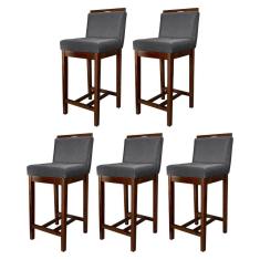 Kit 5 Banquetas Média para Bancada Gourmet Líbia Madeira Capuccino Suede Cinza CCS