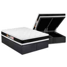Cama Box Baú Queen: Colchão Espuma D45 Castor Black e White Air Double Face + Base CRC Suede Gray(158x198)