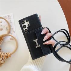 Capa de telefone crossbody para Samsung Galaxy S24 S23 S22 S21 Plus Note 20 Ultra A14 A24 A33 A34 A53 A54 Carteira com capa de suporte de cartão, preta, para Galaxy S22