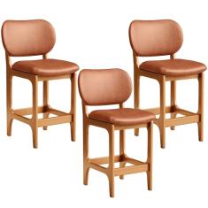 Kit 03 Banquetas Baixa Bar Cozinha E Sala De Jantar Fixa Betta L02 Imbuia Couríssimo Camel - Lyam Decor
