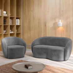 Conjunto 1 Sofá Living 160cm e 1 Poltrona Decorativa Sala de Estar Íbi