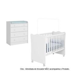 Quarto de Bebê Berço c/ Rodízios e Cômoda Doce Sonho Branco Qmovi