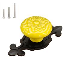 HUAMULAN Pacote com 10 puxadores de cerâmica retrô vintage cômoda de cozinha com pétalas de armário puxadores de gaveta, placa traseira de base preta