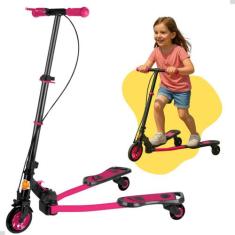 Patinete Scooter Ski Trinete Frog Rosa Articulado Até 60kg - DM Toys
