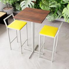 Conjunto Mesa Alta Bar Bistrô Quadrada Imbuia 2 Banquetas Confort Esto