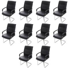 Kit 10 Cadeiras Para Escritório Interlocutor Estofada Em Corino Estocolmo 3323 Preta