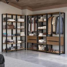 Guarda-Roupa Closet Modulado 4 Gavetas 317 cm Rustic/Preto Valencia Ma
