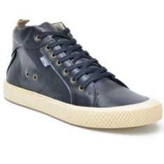 Tênis Cano Alto Masculino Sapaténis Casual Cadarço Confortável Macio Moderno Em Couro Legitimo-Masculino