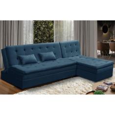 Sofá Cama King 5 Lugares 2,70m Alice Suede Azul Adonai Estofados
