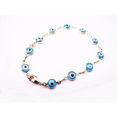 Pulseira Completa Com Olho Grego Azul Claro Folheado 18k