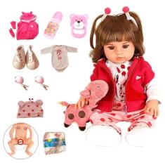 Boneca bebê reborn com girafinha menina - 100% silicone