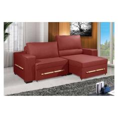 Sofá Retrátil e Reclinável 2.10m ESTILO ESTOFADOS - CHAYENE com SoftGel D33 Linho "Veremelho"